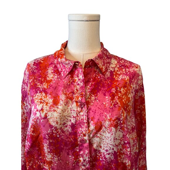 2/$30 Coldwater Creek XL 16 Floral Button-Up Blouse Pink & Orange - Picture 5 of 15